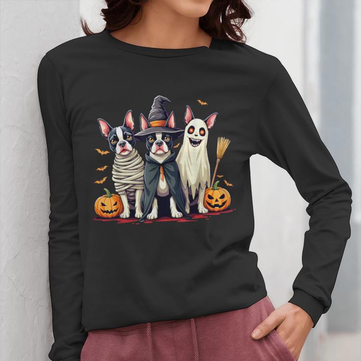 Boston Terrier Halloween Costume Mummy Witch Ghost Dog Lover For Men Women Kids Women Long Sleeve T-Shirt, Boston Terrier Ghost Gifts, Boston Terrier Halloween Gifts, funny design