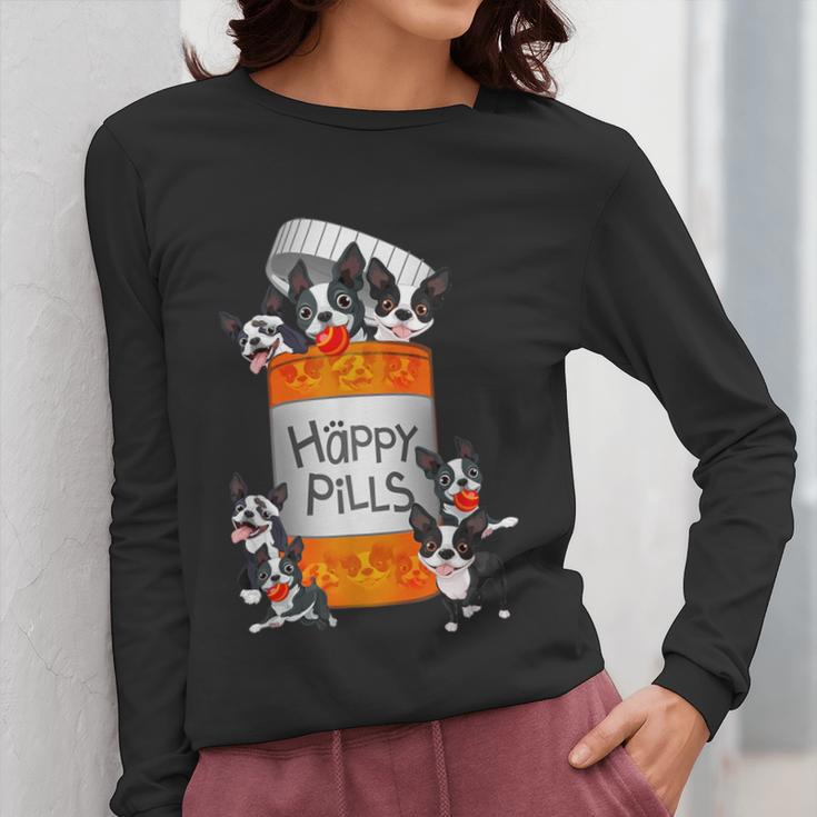 Boston Terrier Happy Pills T-Shirt Women Long Sleeve T-Shirt, funny design