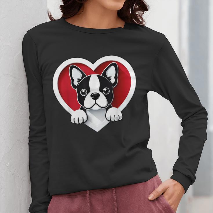 Boston Terrier Heart Cute Puppy Lover Or Dog Owner Women Long Sleeve T-Shirt, funny design