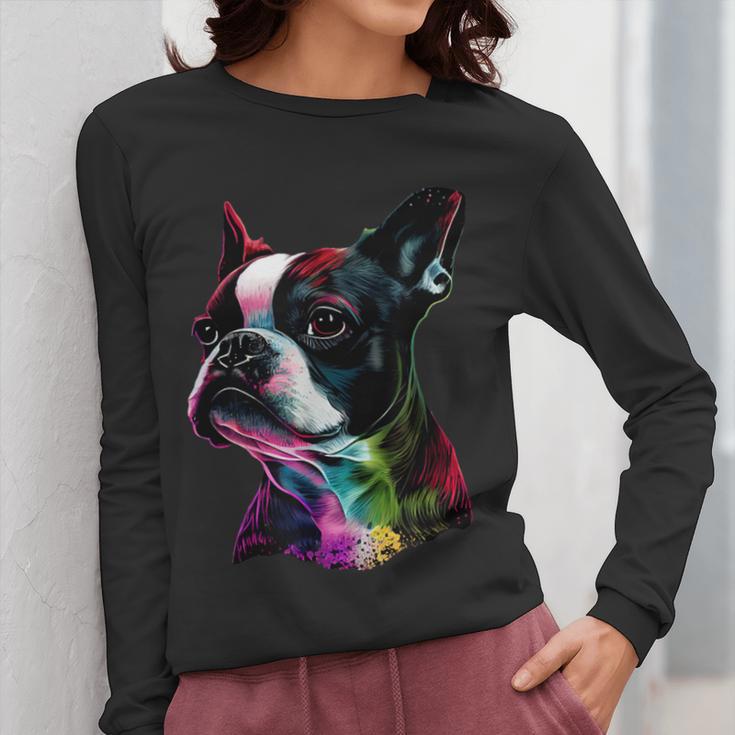 Boston Terrier Lovers Colorful Pop Art Boston Terrier Women Long Sleeve T-Shirt, funny design