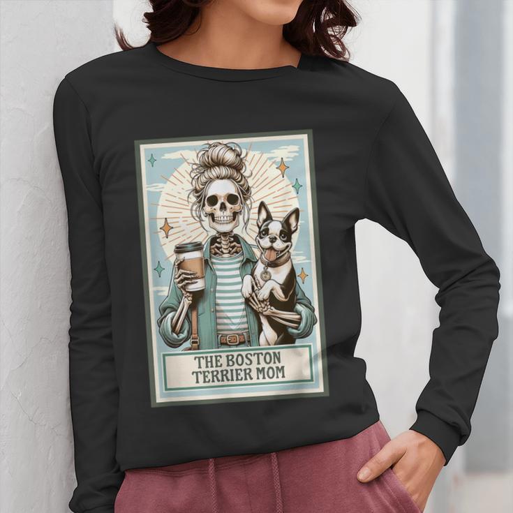 The Boston Terrier Mom Skeleton Spooky Season Halloween Women Long Sleeve T-Shirt, Couple Gifts, Mom Gifts, Boston Terrier Mom Gifts, Boston Terrier Halloween Gifts, funny design