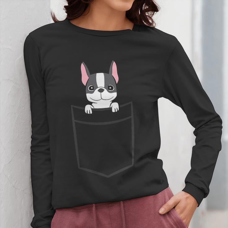 Boston Terrier In The Pocket Cute Boston Terrier Dog For Men Women Girls Kids Women Long Sleeve T-Shirt, funny design