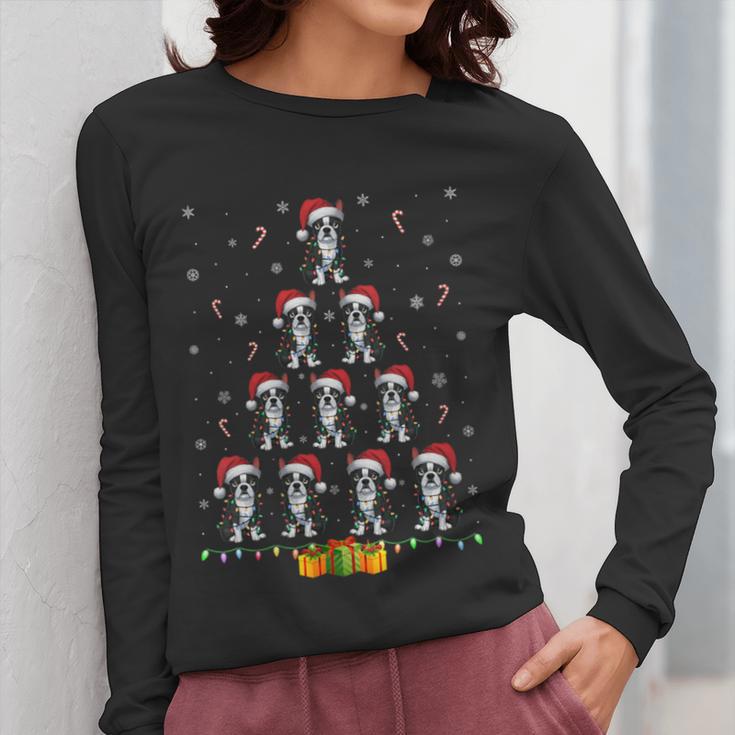 Boston Terrier Santa Hat Xmas Light Men Women Christmas Tree Women Long Sleeve T-Shirt, Boston Terrier Christmas Gifts, funny design