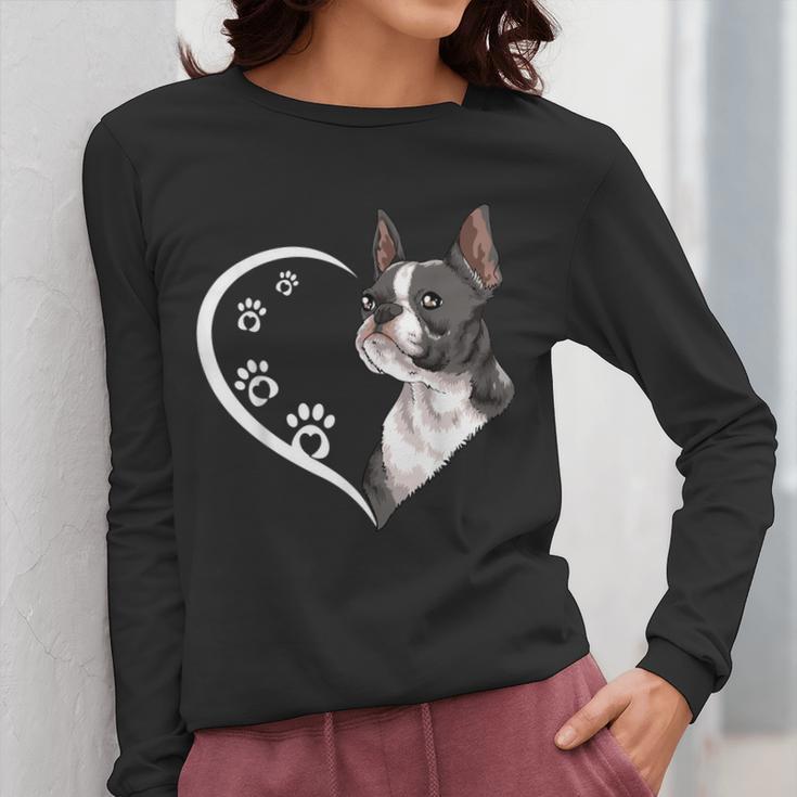 Boston Terrier Shirts For Women Girls Kids Heart Cute Women Long Sleeve T-Shirt, funny design