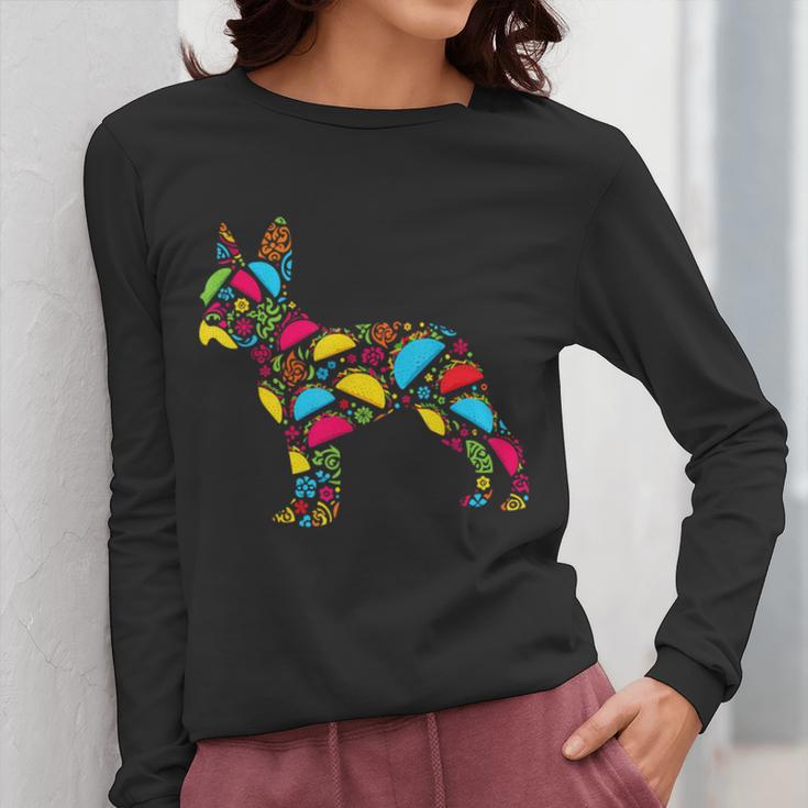 Boston Terrier Tacos Mexican Cinco De Mayo Taco Women Long Sleeve T-Shirt, funny design