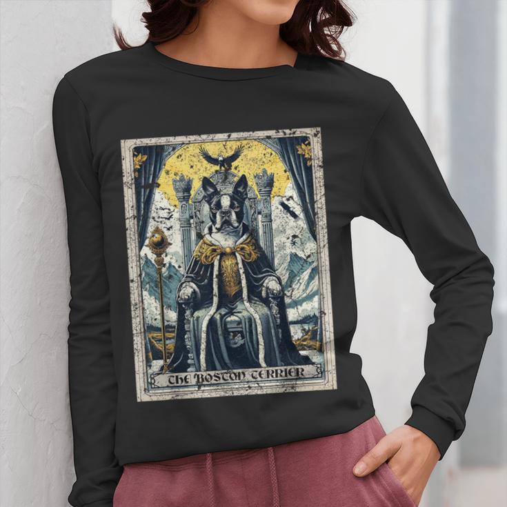 Boston Terrier Tarot Card Dog Women Long Sleeve T-Shirt, Boston Terrier Tarot Gifts, funny design