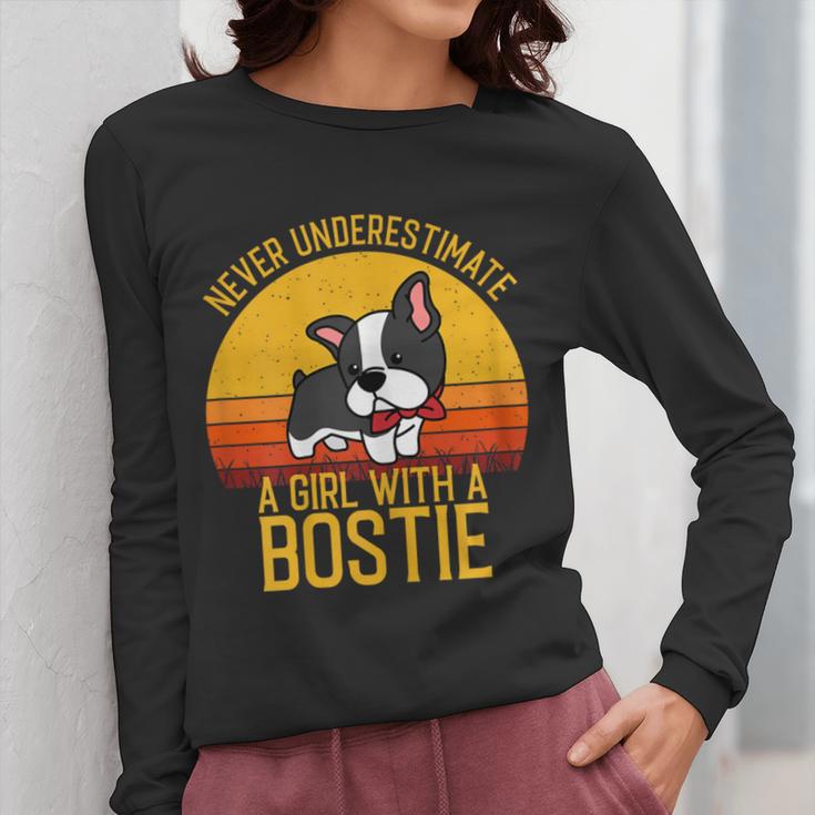 Boston Terrier Never Underestimate a Girl With a Bostie Women Long Sleeve T-Shirt, funny design