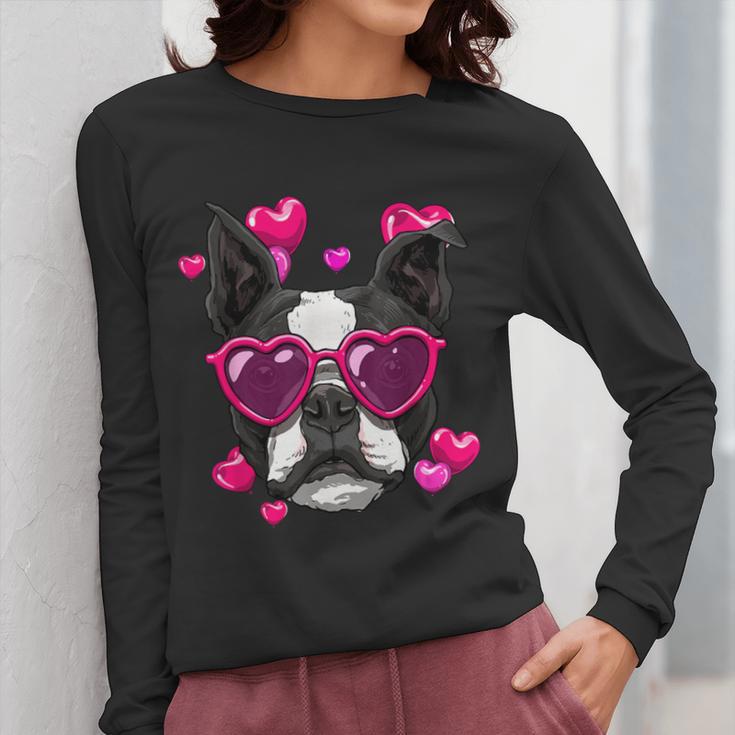 Boston Terrier Valentines Day Shirt Heart Dog Lover Women Long Sleeve T-Shirt, funny design