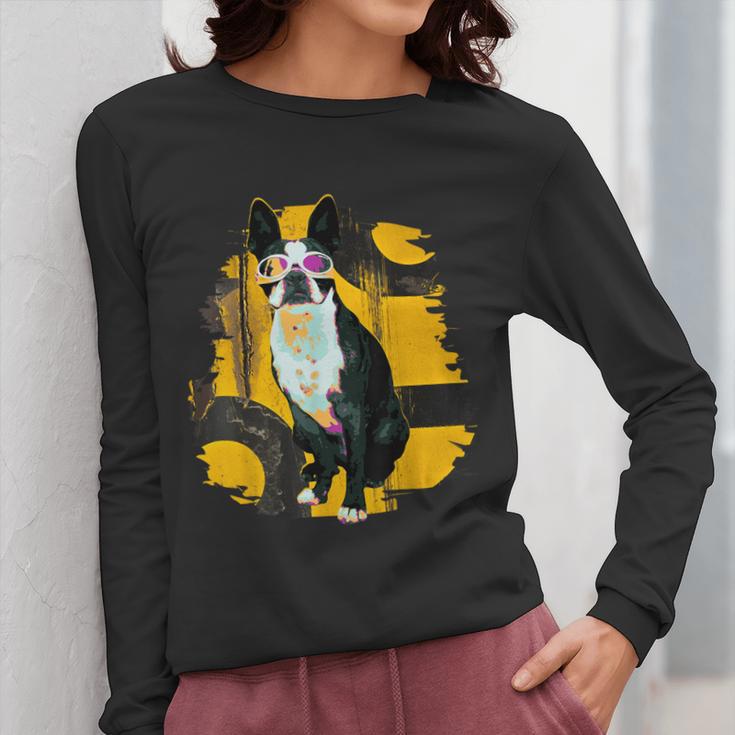 Boston Terrier s Mid-Century Modern Art s Street Grunge Women Long Sleeve T-Shirt, funny design