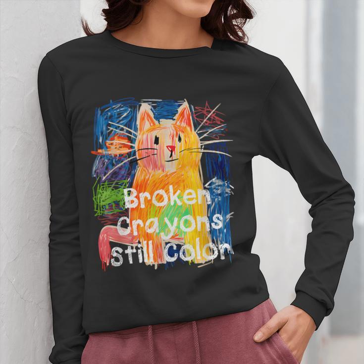 Broken Crayons Still Color Cat Teacher Women Long Sleeve T-Shirt, funny design Broken Crayons Still Color Cat Teacher Women Long Sleeve T-Shirt, funny design