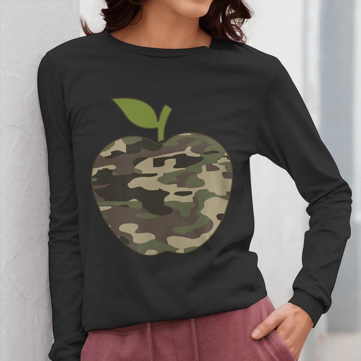 Camo Apple Camouflage Clothing School Student Camo Teacher Men Women Kids Women Long Sleeve T-Shirt, funny design