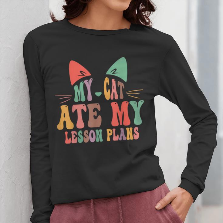 My Cat Ate My Lesson Plans Teacher Sarcastic Women Long Sleeve T-Shirt, funny design My Cat Ate My Lesson Plans Teacher Sarcastic Women Long Sleeve T-Shirt, funny design