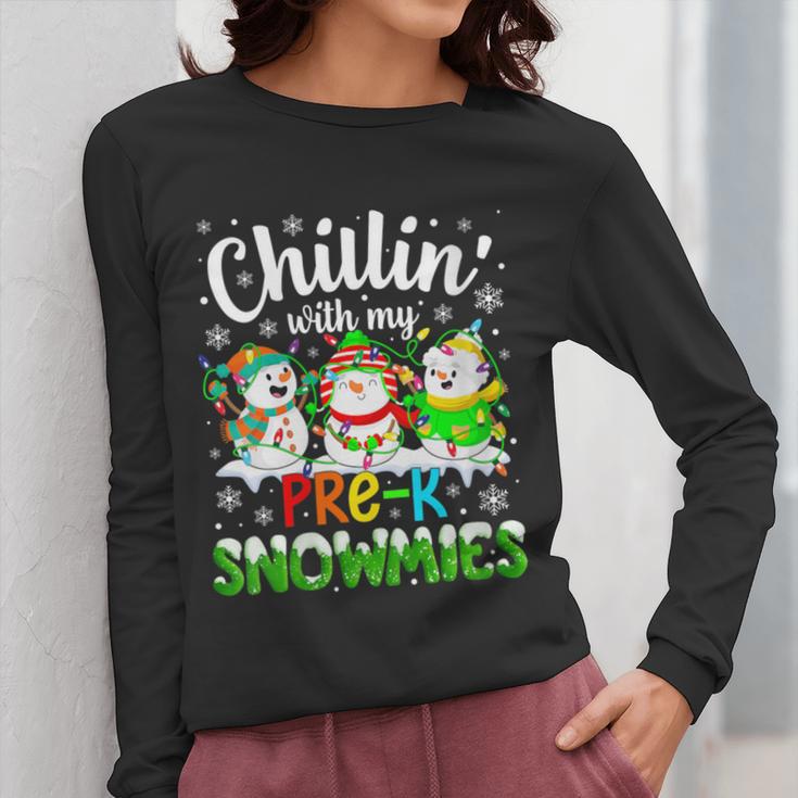 Chillin With My Pre-K Snowmies Christmas Teacher Xmas Women Long Sleeve T-Shirt, funny design