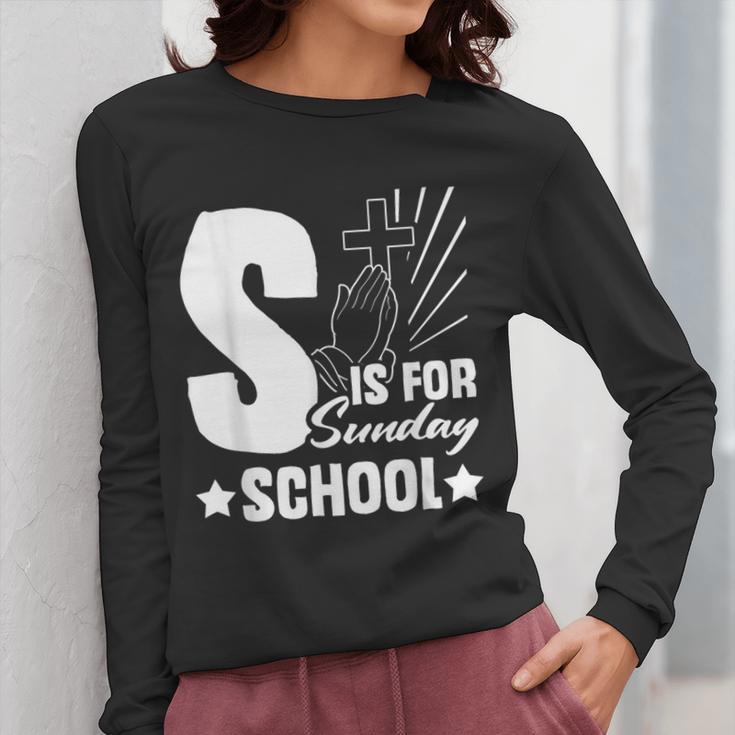 Christian Teacher S Is For Sunday School Essentials Women Long Sleeve T-Shirt, funny design Christian Teacher S Is For Sunday School Essentials Women Long Sleeve T-Shirt, funny design