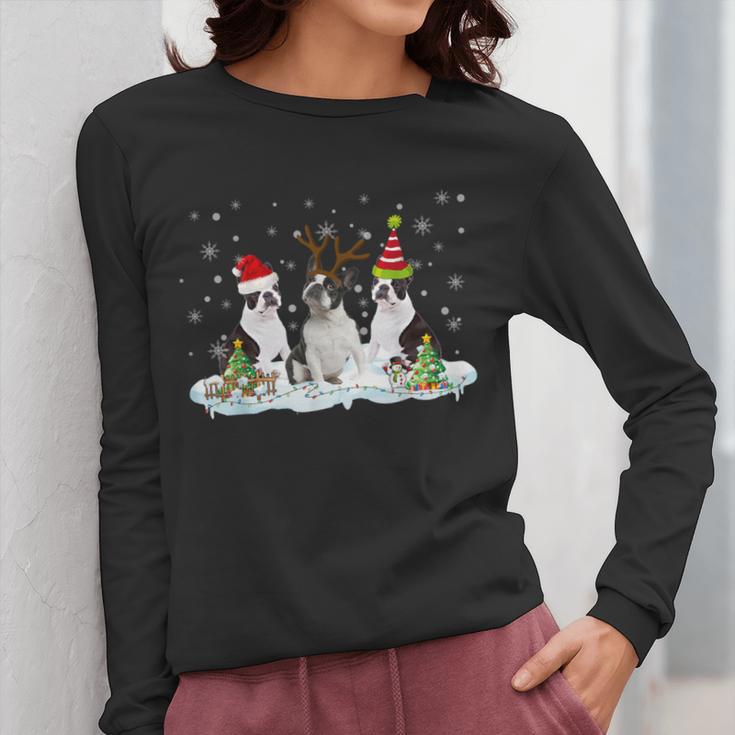 Christmas Boston Terrier Santa Dog Lover Women Long Sleeve T-Shirt, Boston Terrier Christmas Gifts, funny design