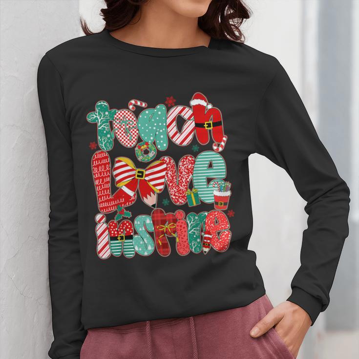 Christmas Coquette Bow Teacher Teach Love Inspire Women Long Sleeve T-Shirt, funny design