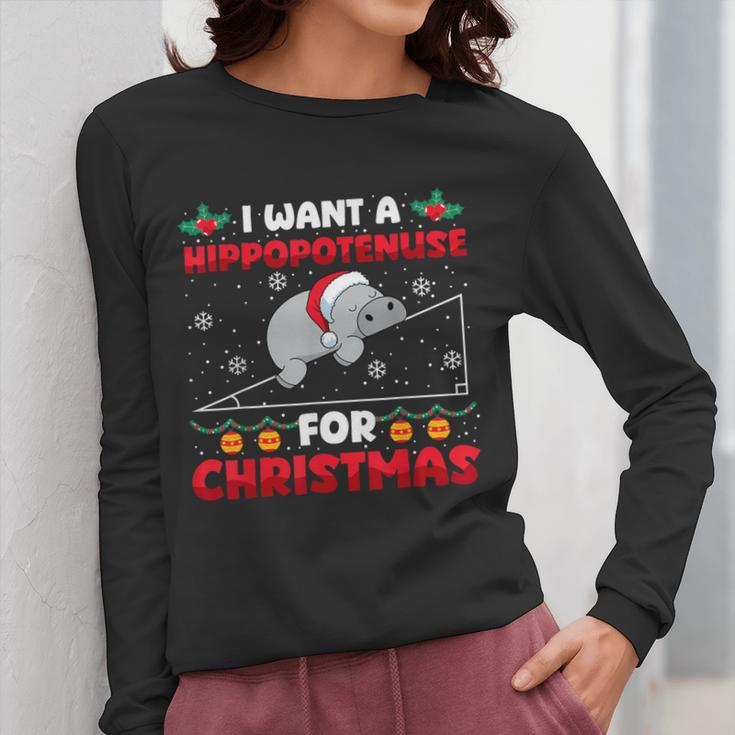 Christmas Math Teacher Hippopotenuse Math Lovers Xmas Women Long Sleeve T-Shirt, funny design Christmas Math Teacher Hippopotenuse Math Lovers Xmas Women Long Sleeve T-Shirt, funny design