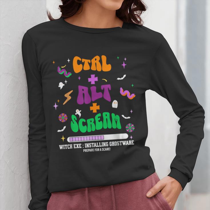 Computer Teacher Spooky Halloween Technology STEM Engineer Women Long Sleeve T-Shirt, funny design