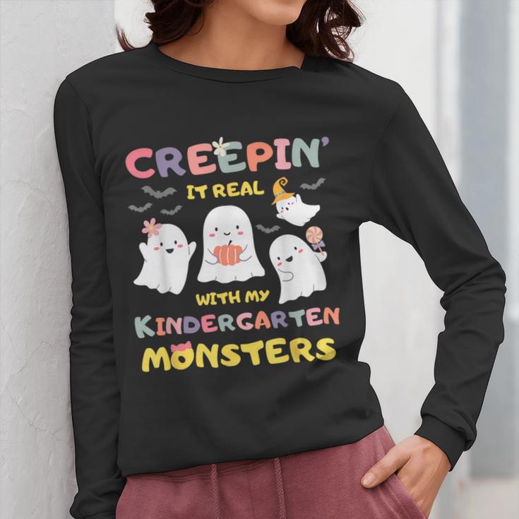 Creepin It Real With Kindergarten Monsters Halloween Teacher Women Long Sleeve T-Shirt, funny design Creepin It Real With Kindergarten Monsters Halloween Teacher Women Long Sleeve T-Shirt, funny design