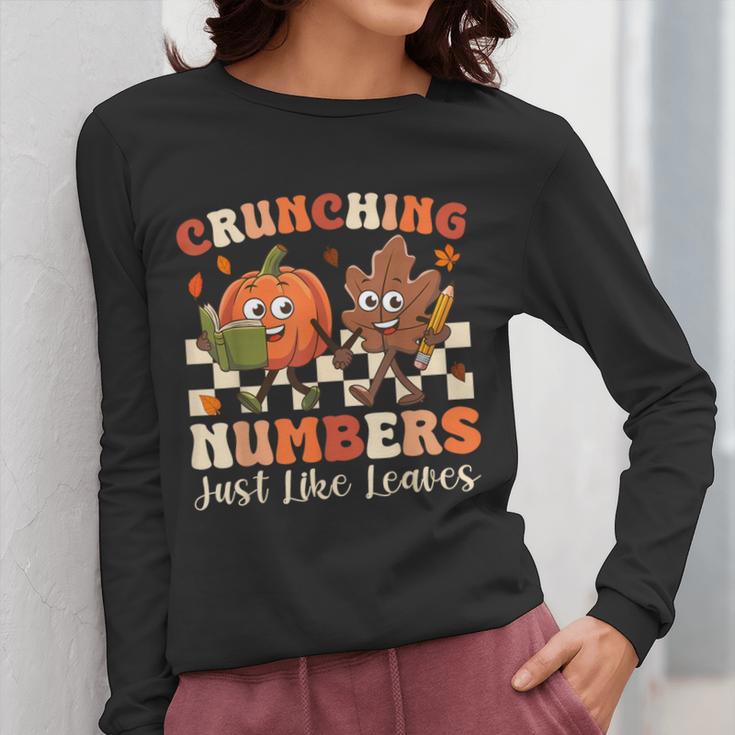 Crunching Numbers Just Like Leaves Pumpkin Fall Teacher Women Long Sleeve T-Shirt, funny design