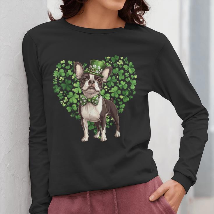 Cute Boston Terrier Shamrock St Patrick's Day Dog Lover Men Women Kids Women Long Sleeve T-Shirt, funny design