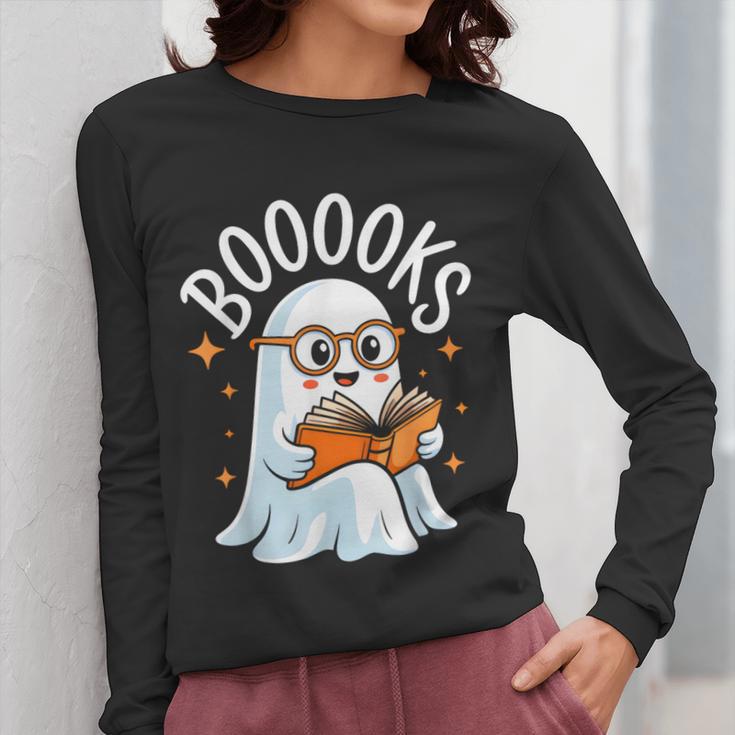 Cute Ghost Reading Book Librarian Teacher Halloween Costume Women Long Sleeve T-Shirt, funny design