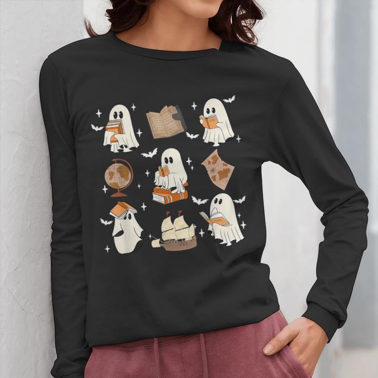 Cute Ghosts Reading Book Bookworm Halloween History Teacher Women Long Sleeve T-Shirt, History Teacher Gifts, funny design Cute Ghosts Reading Book Bookworm Halloween History Teacher Women Long Sleeve T-Shirt, History Teacher Gifts, funny design