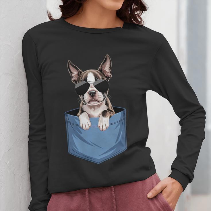 Cute Pocket Boston Terrier Lover Dog Mom Women Long Sleeve T-Shirt, Couple Gifts, Mom Gifts, Boston Terrier Mom Gifts, funny design