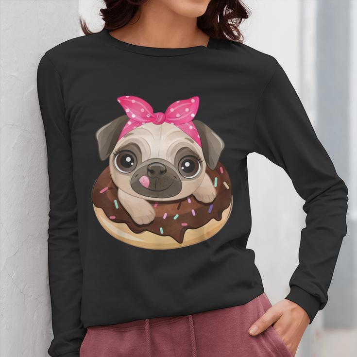 Cute Pug Shirt Donut Girls Dog Women Long Sleeve T-Shirt, funny design