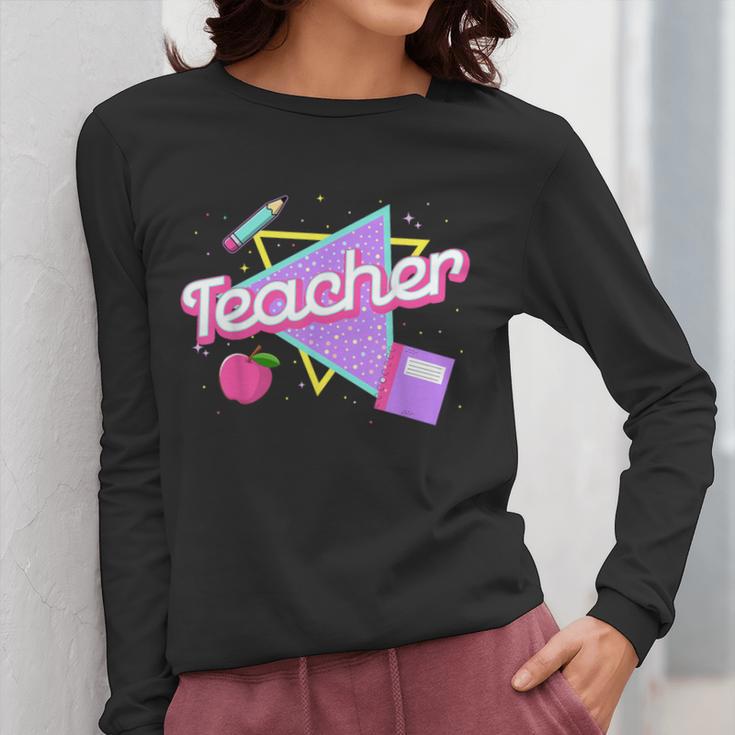 Cute Teacher Shirt 80's 90's Style Retro Old School Teacher For Men Women Women Long Sleeve T-Shirt, funny design