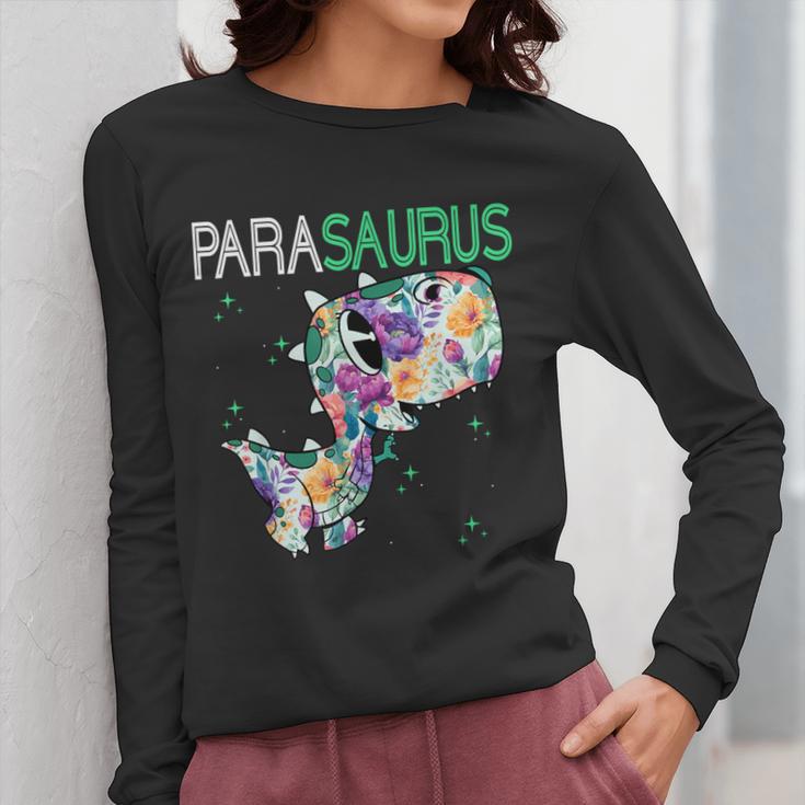 Dino Para Professional Teacher Collection T-Rex Dinosaur Paraeducator Assistant Teacher Women Long Sleeve T-Shirt, funny design