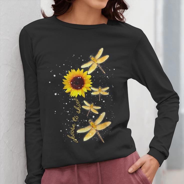 Dragonfly Sunflower Teacher Growth Mindset Choose To Shine Women Long Sleeve T-Shirt, funny design
