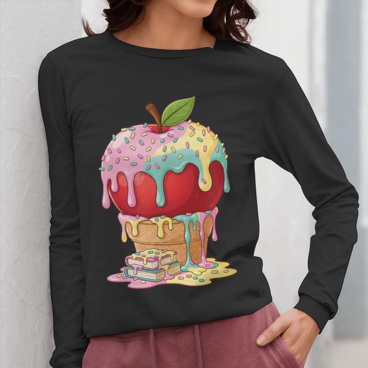Dripping Apple Ice Cream Cone Cute Teacher Appreciation Women Long Sleeve T-Shirt, funny design Dripping Apple Ice Cream Cone Cute Teacher Appreciation Women Long Sleeve T-Shirt, funny design