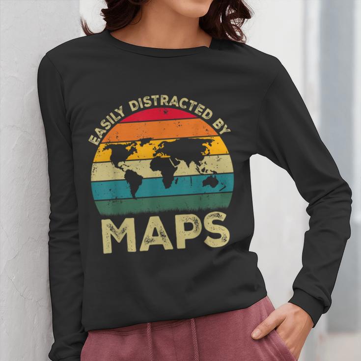 Easily Distracted By Maps Geography Teacher Women Long Sleeve T-Shirt, funny design Easily Distracted By Maps Geography Teacher Women Long Sleeve T-Shirt, funny design