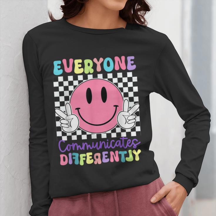 Everyone Communicates Differently Autism Awareness Teacher Women Long Sleeve T-Shirt, funny design Everyone Communicates Differently Autism Awareness Teacher Women Long Sleeve T-Shirt, funny design