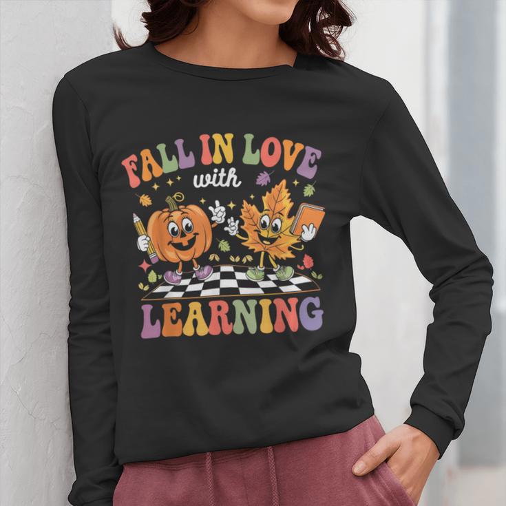 Fall In Love With Learning Autumn Fall Season Teacher Women Long Sleeve T-Shirt, funny design