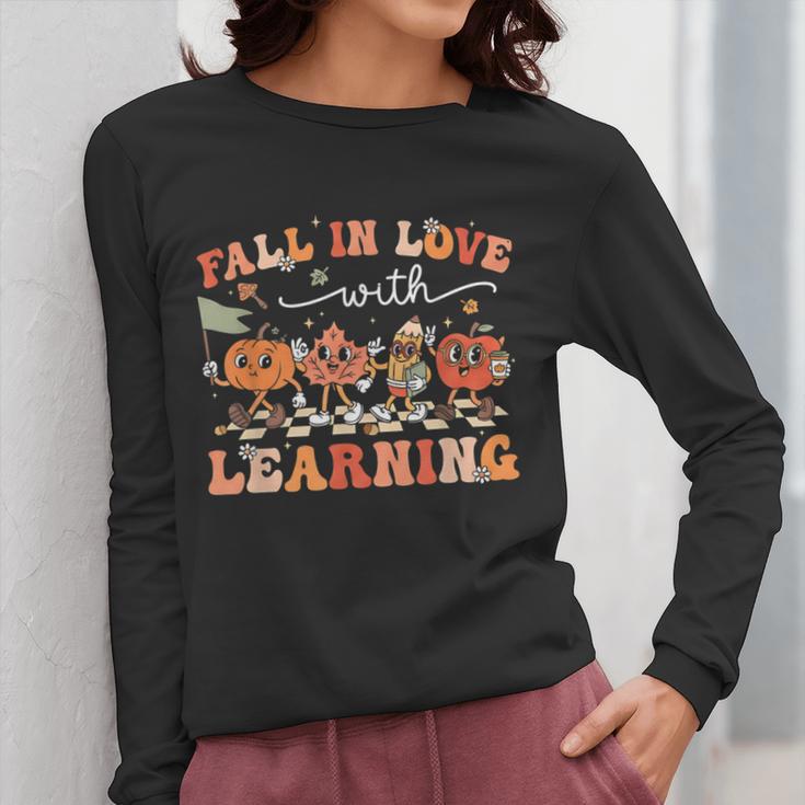 Fall In Love With Learning Autumn Teacher Thanksgiving Women Long Sleeve T-Shirt, funny design