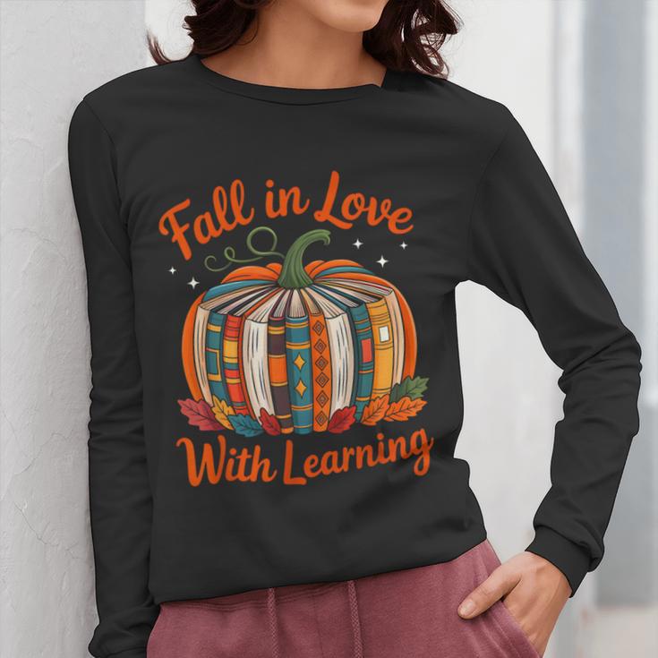 Fall In Love With Learning Book Lover Autumn Pumpkin Teacher Women Long Sleeve T-Shirt, funny design Fall In Love With Learning Book Lover Autumn Pumpkin Teacher Women Long Sleeve T-Shirt, funny design