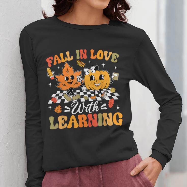 Fall In Love With Learning Fall Teacher Thanksgiving Retro Women Long Sleeve T-Shirt, funny design