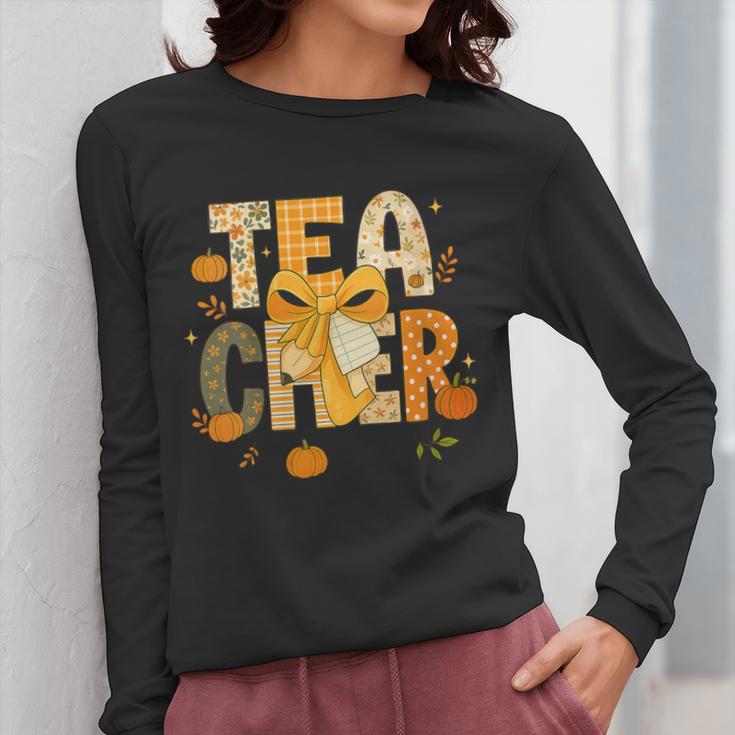 Fall Teacher Pumpkin Coquette Bow Autumn Classroom Women Long Sleeve T-Shirt, funny design Fall Teacher Pumpkin Coquette Bow Autumn Classroom Women Long Sleeve T-Shirt, funny design