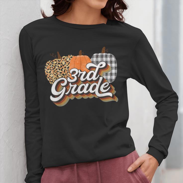 Fall Teacher Shirt 3rd Grade Teacher Retro Halloween Pumpkin Women Long Sleeve T-Shirt, funny design