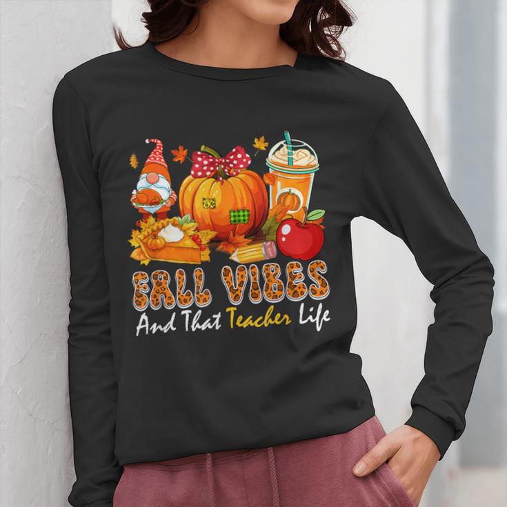 Fall Vibes Costume Teacher Thanksgiving Leopard Gnome Women Long Sleeve T-Shirt, funny design Fall Vibes Costume Teacher Thanksgiving Leopard Gnome Women Long Sleeve T-Shirt, funny design