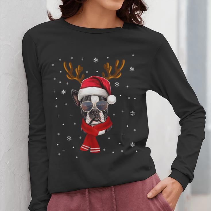 Family Matching Reindeer Xmas Boston Terrier Christmas Women Long Sleeve T-Shirt, Boston Terrier Christmas Gifts, funny design