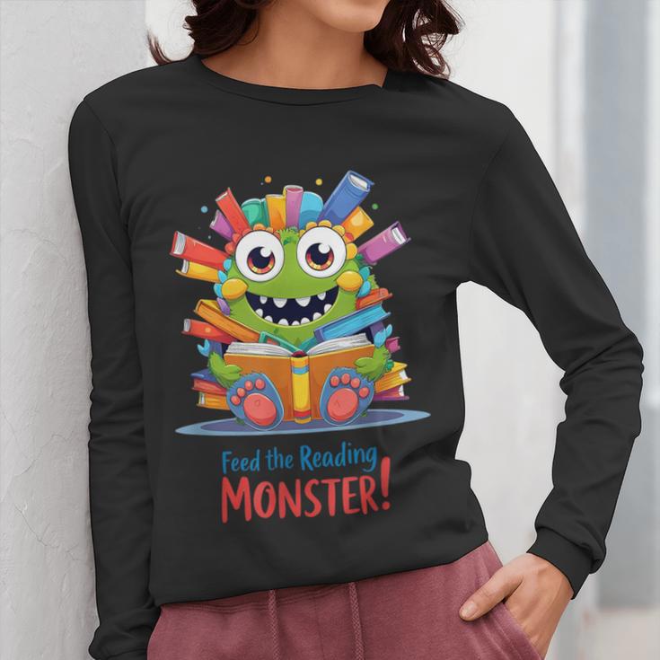 Feed The Reading Monster Halloween Teacher Women Long Sleeve T-Shirt, funny design Feed The Reading Monster Halloween Teacher Women Long Sleeve T-Shirt, funny design