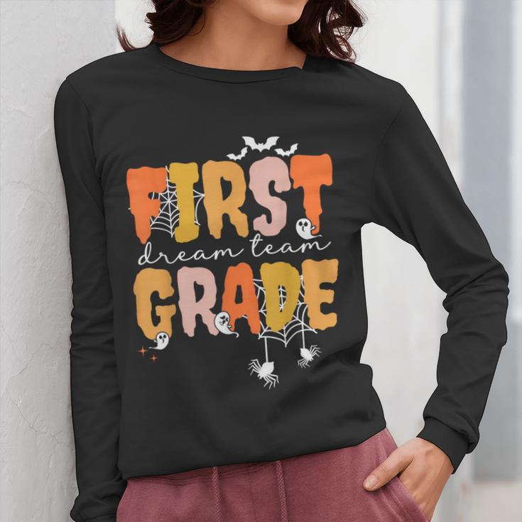 First Grade Dream Retro Team Fall Halloween Spooky Teachers Women Long Sleeve T-Shirt, First Grade Teacher Gifts, funny design First Grade Dream Retro Team Fall Halloween Spooky Teachers Women Long Sleeve T-Shirt, First Grade Teacher Gifts, funny design