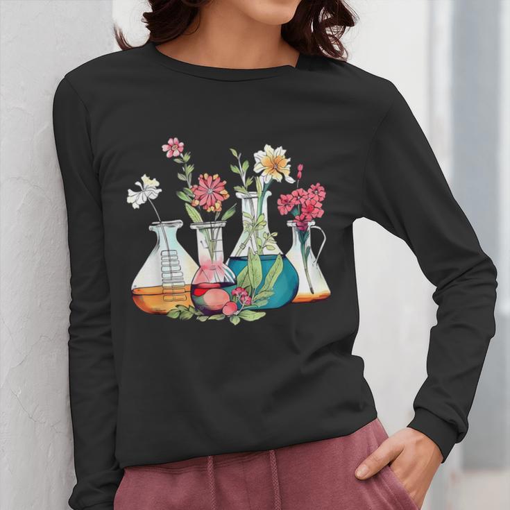 Floral Beakers Chemistry Lab Teacher Women Long Sleeve T-Shirt, funny design