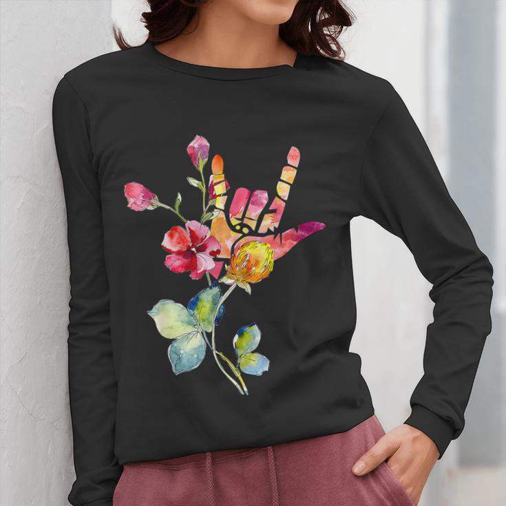 Flower American Sign Language ASL Teacher Teaching Deaf Women Long Sleeve T-Shirt, funny design
