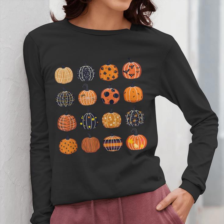 Folk Art Pumpkins Teacher Nurses Admin Witch Halloween Cute Women Long Sleeve T-Shirt, funny design