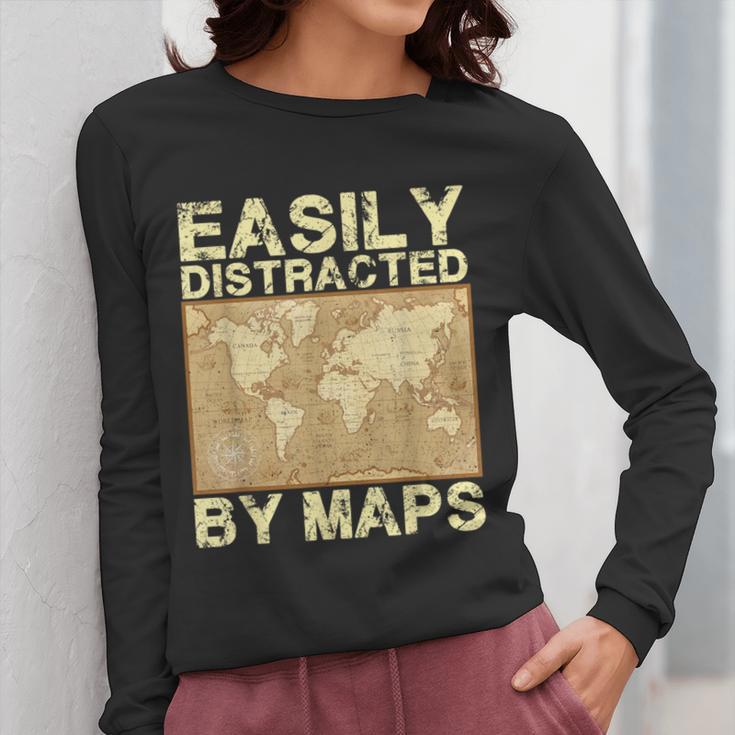 Geography Teacher Easily Distracted By Maps Women Long Sleeve T-Shirt, funny design Geography Teacher Easily Distracted By Maps Women Long Sleeve T-Shirt, funny design