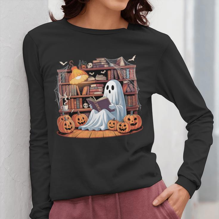 Ghost Book Reading Halloween Books Lover Teacher Women Long Sleeve T-Shirt, funny design Ghost Book Reading Halloween Books Lover Teacher Women Long Sleeve T-Shirt, funny design